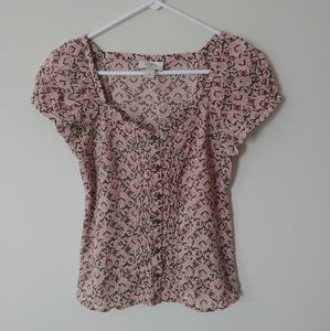 LOFT Brown and Pink Blouse